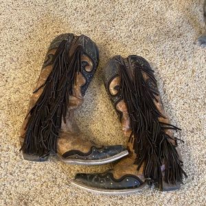 Brown Corral Fringe Boots size 8 with zippers